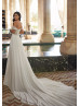 Off Shoulder Beaded Ivory Lace Chiffon Slit Sexy Wedding Dress